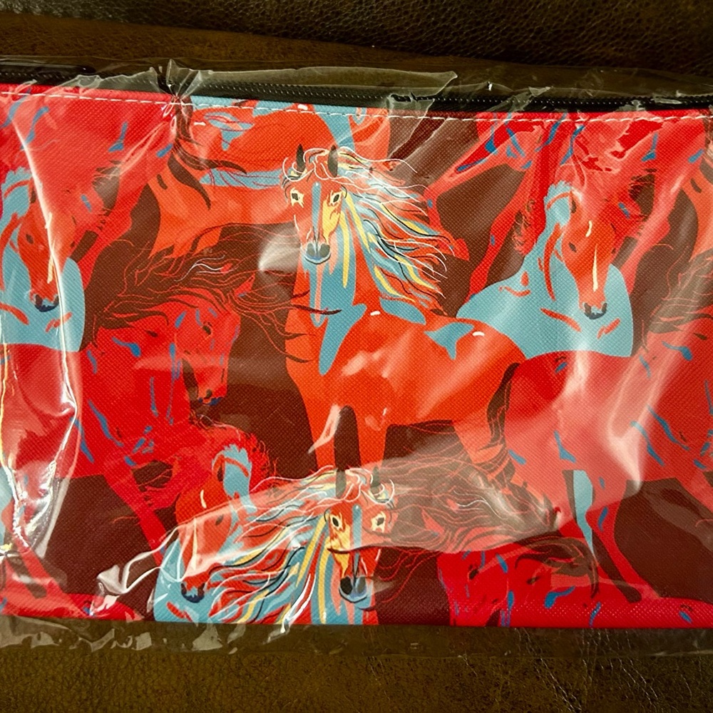 Red and Blue Horse Print Pouch